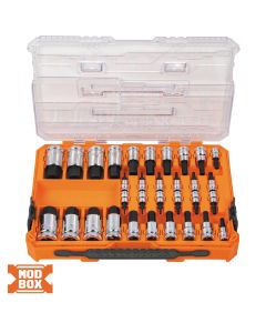 KLE65233HEX image(0) - Klein Tools Knurled Hex Bit Socket Set, SAE and Metric, 32-Piece