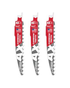 MLW48-00-5331 image(1) - Milwaukee Tool 6" 3 TPI The AX with Carbide Teeth for Pruning & Clean Wood SAWZALL Blade 3PK