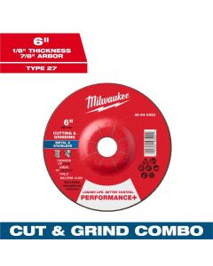 MLW49-94-0923 image(0) - Milwaukee Tool 6" x 1/8" x 7/8" Performance+ Dual Metal Cut & Grind Wheel - Type 27