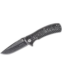 KER1301BW image(2) - Kershaw Starter Assisted Open Liner Lock Drop Point Blade EDC Folding Pocket Knife with BlackWash Finish - BlackWash