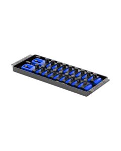 Ernst Mfg. 2 Rail Universal Twist Lock Socket Tray 8", Blue, with 18) 3/8" Socket Clips