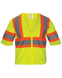 SAS Safety Class-3 Mesh Yellow Safety Vest w/ Front Zipper, M