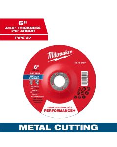 MLW49-94-0127 image(1) - Milwaukee Tool 6" x .045" x 7/8" Performance+ Metal Cut Off Wheel - Type 27