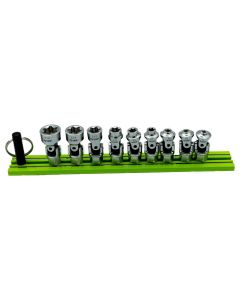 VIMDDSUJET400 image(0) - VIM Tools 1/4 Inch X 11MM Drive Dual Drive Stubby UJ E-Torx Set - 9 Piece