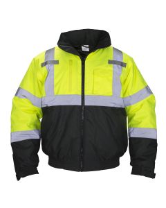 SAS Safety Class-3 Hooded Reflective Yellow Bomber Jacket, XL