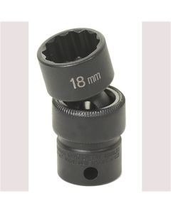 GRE1118UM image(1) - Grey Pneumatic 3/8" Drive x 18mm Standard Universal- 12 Point Socket - Black