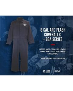 OBRBSA-CBX7NB-RS image(0) - OBERON Coveralls - Arc Flash & Flame Resistant Basic - 8 Cal BSA - Color: Navy Blue - Size: Small