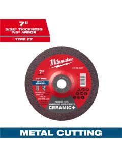 MLW49-94-0237 image(0) - Milwaukee Tool 7" x 3/32" x 7/8" Ceramic+ Metal Cut Off Wheel -Type 27