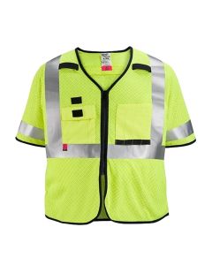 MLW48-73-5224 image(0) - Milwaukee Tool AR/FR Cat. 1 Class 3 High Visibility Yellow Mesh Safety Vest - 4XL/5XL