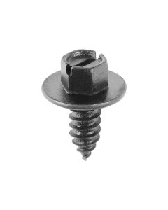 AVC20446 image(0) - AUVECO 20446 Slotted Hex Washer Head License Plate Screw, #14 Screw x 5/8 in L x 5/16 in Across Flats, Black E-Coat
