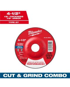 MLW49-94-0903 image(0) - Milwaukee Tool 4-1/2" x 1/8" x 7/8" Performance+ Dual Metal Cut & Grind Wheel - Type 27