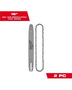 MLW49-16-2856 image(0) - Milwaukee Tool 16" 3/8" LOW PROFILE™ Pitch, .043" Gauge Saw Chain and Guide Bar Set