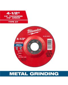 MLW49-94-0505 image(0) - Milwaukee Tool 4-1/2" x 1/4" x 7/8" Metal Grinding Wheel - Type 27