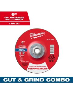 MLW49-94-0927 image(1) - Milwaukee Tool 6" x 1/8" x 5/8"-11 Performance+ Dual Metal Cut & Grind Wheel - Type 27
