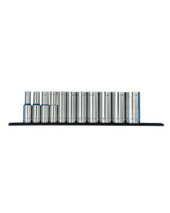 VIM Tools 11 PC. 3/8-INCH DR. DEEP SAE 6 POINT SOCKET SET W/ 12-INCH BLACK MAGRAIL