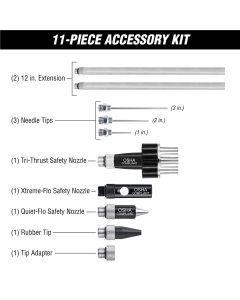 LEGAG1211FZ image(0) - Legacy Manufacturing Flexzilla X3 Blow Gun Kit 11-Piece, ZillaGreen