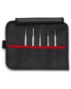 KNP920002 image(0) - KNIPEX 5 Pc Premium Stainless Steel Tweezer Set in a Tool Roll