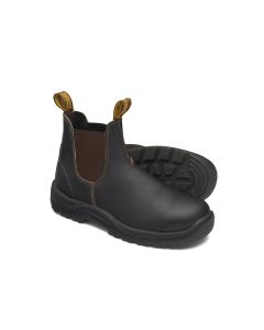 BLU172-070 image(0) - Blundstone Steel Toe Elastic Side Slip-On Boots, Kick Guard, Water Resistant, Stout Brown, AU size 7, US size 8
