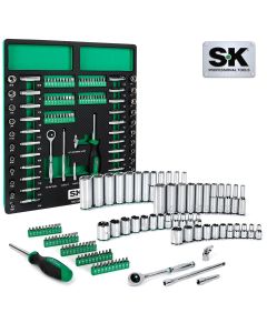 SKTSK01454-216P image(0) - S K Hand Tools 1/4" Drive, 101 Piece, 6 Point, Shallow & Deep, SAE & Metric Chrome Socket Set with 216P Ratchet and Bits.  Packaged in EVA Foam Tray