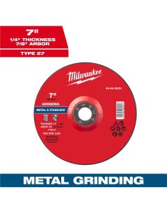 MLW49-94-0533 image(0) - Milwaukee Tool 7" x 1/4" x 7/8" Metal Grinding Wheel - Type 27