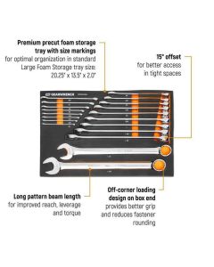 KDTGWMSCWL12SAE image(1) - GearWrench 19 Piece 12 Point Long Pattern Combination SAE Wrench Set in Foam Storage Tray