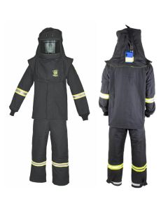 OBRTCG6B-5XL-HVSL image(0) - OBERON Suit Kit - Arc Flash - 100 Cal TCG  - Comes with Hood, Coat, Bib Coveralls and Fresh Air Arc Flash Hood Ventilation System & Light - Color: Black - Size: 5XL