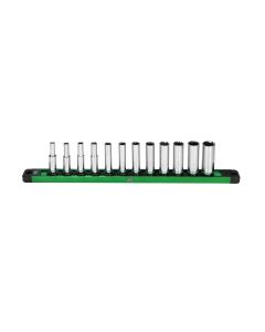 SKTSK01345 image(0) - S K Hand Tools 1/4" Drive, 12 Piece, 6 Point, Deep, Metric Chrome Socket Set.  Packaged on a Rail