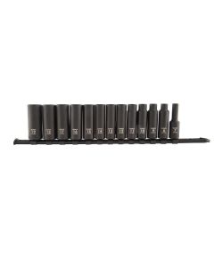 SUN3359A image(0) - SUNEX 13 Piece 3/8 Inch Drive Metric Deep Impact Socket Set on rail