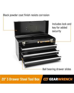 KDT83151 image(3) - GearWrench 20 Inch 3 Drawer Black Steel Tool Box