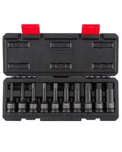 SUN2638 image(0) - SUNEX 1/2 Inch Drive SAE 4 Inch Long Hex Impact Bit Socket Set - 10 PIece