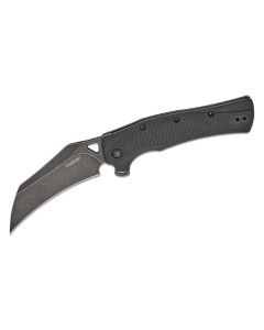 KER1423 image(1) - Kershaw Dawnstar Assisted Open Liner Lock Hawkbill Blade Folding Pocket Knife with Blackwash Finish- Black