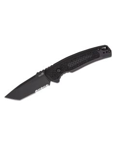 KER7105 image(1) - Kershaw Launch 16 Black Automatic Push-Button Lock Partially Serrated Tanto Blade Tactical Folding Knife - Black - $1000 Min Vendor Direct Auto Knives Only. Cannot Ship to CA, CT, DE, MN. Contact Sales Rep.