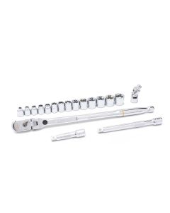 GearWrench 18 Piece 3/8 Inch Drive 120XP Locking Flex Head Ratchet and 6 Point Metric Stubby Socket Mechanics Tool Set