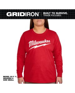 MLWF553R-XS image(0) - Milwaukee Tool Womens GRIDIRON Logo Tee - Long Sleeve Red XS