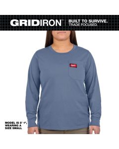 MLWF551U-S image(0) - Milwaukee Tool Womens GRIDIRON Pocket T-Shirt - Long Sleeve Blue S