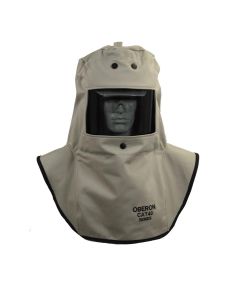 OBERON Hood with A1 Hard Hat Adapters - Arc Flash - 40 Cal CAT - Color: Khaki - Window: True Color Grey (TCG)