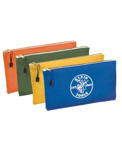 KLE5140 image(0) - Klein Tools Zipper Bags, Canvas Tool Pouches Olive/Orange/Blue/Yellow, 4-Pack