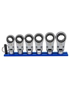 VIM Tools 6 Piece 12 Point Offset, Flex Head Ratcheting Wrench Attachments (14 - 19 mm)