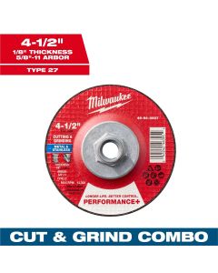 MLW49-94-0907 image(0) - Milwaukee Tool 4-1/2" x 1/8" x 5/8-11" Performance+ Dual Metal Cut & Grind Wheel - Type 27