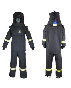 OBERON Suit Kit - Arc Flash - 55 Cal TCG - Comes with Hood, Coat, Bib Coveralls and  Fresh Air Arc Flash Hood Ventilation System & Light - Color: Black - Size: 3XL
