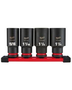 MLW49-66-7026 image(0) - Milwaukee Tool 4Piece SHOCKWAVE Impact Duty 1/2 Inch Drive SAE Deep 6 Point Socket Set
