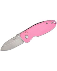 CRK2474P image(3) - CRKT (Columbia River Knife) Squid 14C28N Stonewash Plain Blade Folding Knife with Button Lock G10 Handle - Rose Quartz Pink