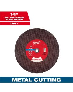 MLW49-94-0168 image(0) - Milwaukee Tool 14" x 1/8" x 20mm Performance+ Metal Cut Off Wheel - Type 1