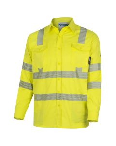 OBRZFI506-M image(0) - OBERON Button Up Shirt - Hi-Vis FR/Arc-Rated 7.5 oz  88/12 - Hi-Vis Yellow - Size: M