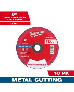 MLW49-94-0121 image(0) - Milwaukee Tool 6" x .045" x 7/8" Performance+ Metal Cut Off Wheel - Type 1