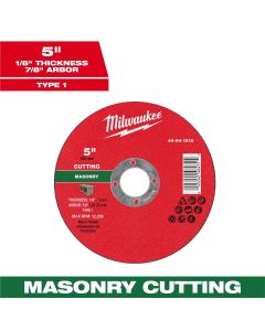 MLW49-94-1910 image(0) - Milwaukee Tool 5" x 1/8" x 7/8" Masonry Cut Off Wheel -Type 1