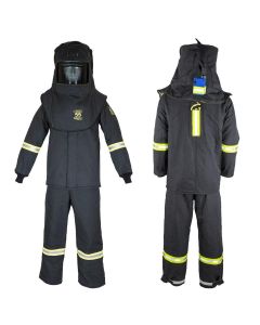 OBRTCG55B-ESL-2XL image(0) - OBERON Suit Kit - Arc Flash - 55 Cal TCG - Comes with Hood, Coat and Bib Coveralls - With Escape Strap - With Leg Zippers - Color: Black - Size: 2XL