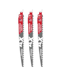 MLW48-00-5332 image(1) - Milwaukee Tool 9" 3 TPI The AX with Carbide Teeth for Pruning & Clean Wood SAWZALL Blade 3PK