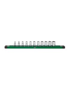 SKTSK01503 image(0) - S K Hand Tools 1/4" Drive, 11 Piece, 6 Point, Shallow, Metric Chrome Socket Set.  Packaged on a Rail