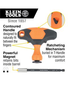 KLE33804 image(1) - Klein Tools ProFlex Impact-Rated Interchangeable Ratcheting T-Handle Set, 23-Piece
